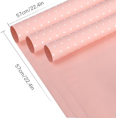 WRAPAHOLIC 20 Sheets Flower Wrapping Paper - 22.4 x 22.4 inch Pink and White Polka Dots Water-Resistant Floral Bouquet Wrapping Paper, Florist Supplies Packaging for Wedding Birthday Gift DIY