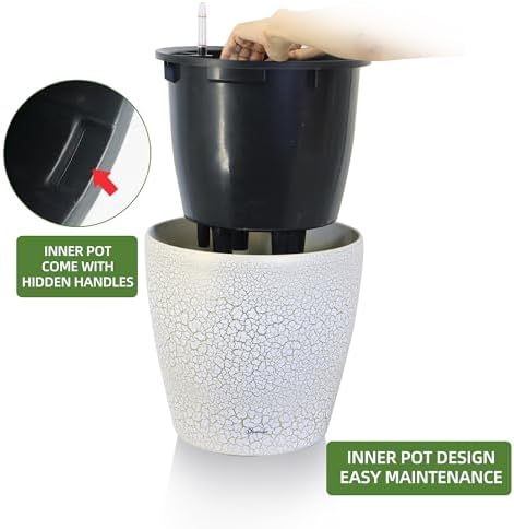 Dexceder 15x14 Self Watering Planter with Wheels (White Gold Crackle)