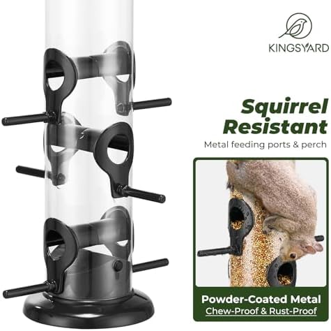 Kingsyard Metal Bird Feeders for Outdoors Hanging, Tube Bird Feeder with 6 Feeding Ports, 15 Inch, Chew-Proof & Weatherproof, Black (Pack of 2)