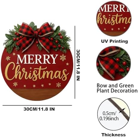 Merry Christmas Wreaths for Front Door - Welcome Door Hanger Sign with Bow, Greenery & Red Berries, for Holiday Rustic Farmhouse Outdoor Wall Windows Decor (Merry Christmas Wreaths)