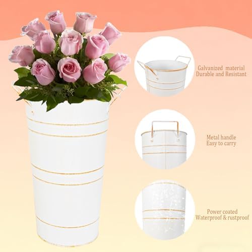 5 Pack Rustic Metal Tall Flower Vase with Handles for Wedding Home Decor
