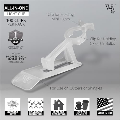 Wintergreen Lighting All-in-One Christmas Light Clips for C9, C7, Icicle Lights, Mini Lights on Gutters, Shingles, Rooflines Christmas Light Hooks (100-count)