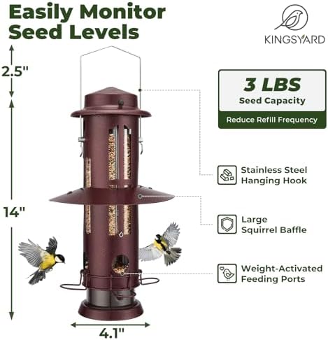 Kingsyard Squirrel Proof Bird Feeders for Outdoors Hanging