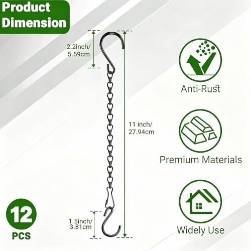 12 Pack 11 Inch Plant Hanger,Black Hanging Chains with S Hooks
