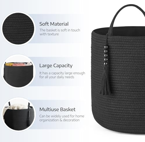 Mkono Woven Storage Basket for Blanket, Toys Plant Organizer, 16"W x 13.8"L