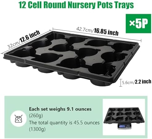 RooTrimmer 12 Cell Round Nursery Trays Thickened Durable Seedling Pots Shuttle Carrying Trays for Holding 4 inch Pots (16.85" 12.6", 5-Pack)
