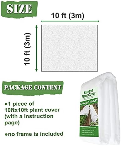 Plant Covers Freeze Protection 10 ft x 10 ft Floating Row Cover 0.9oz/yd² Garden Fabric Plant Cover for Winter Frost/Sun Pest Protection (10FT X 10FT)