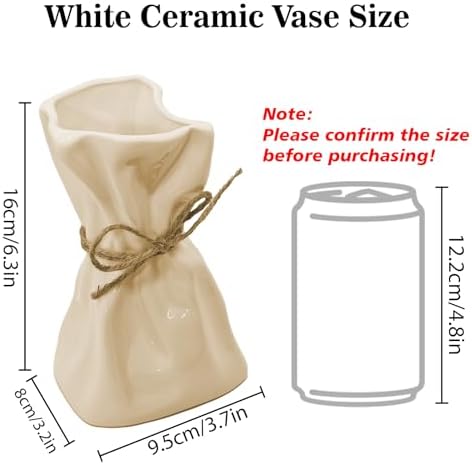 6IN Cream Ceramic Vase, Irregular Flower Vase Modern Art Decorative Vase