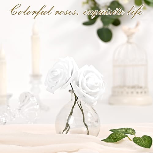 BLEUM CADE 36Pcs Artificial Flowers Fake Foam Roses with Stems for Wedding