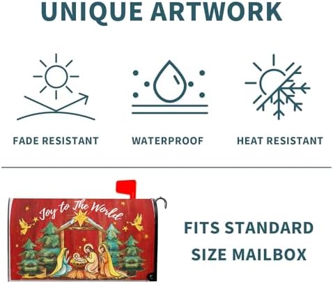Kawani Merry Christmas Mailbox Covers Christmas Joy to The World Mailbox Wraps Magnetic Large Size 21x25.5 Inch Christmas Religious Post Letter Box Cover Winter Holiday Outdoor Decoration