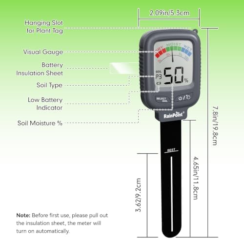 RAINPOINT Large Display Digital Soil Moisture Meter for Houseplants Indoor