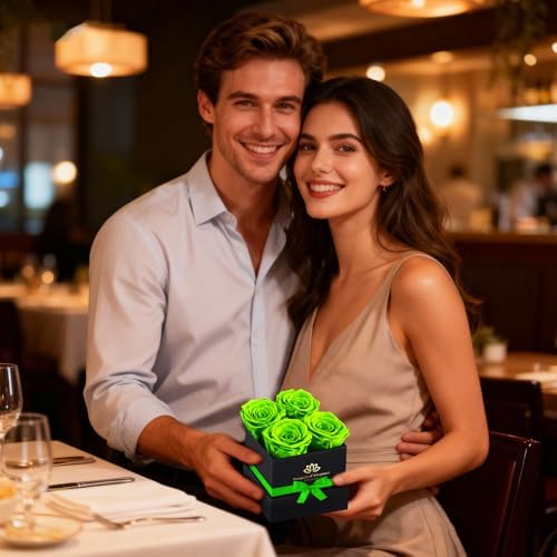 Green Forever Flowers Roses in A Box,Real Preserved Flowers,Preserved Roses,Forever Flower Gifts for Women/Men/Mom,Flowers for Valentine's Mothers Day