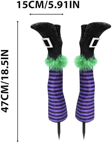 Halloween Witch Leg Stake Decoration, Foam and Polyester Material, Waterproof and Windproof, 17-Inch Yard Decoration, Spooky Halloween Garden, Porch, and Patio Decor, Set of 2 (E)