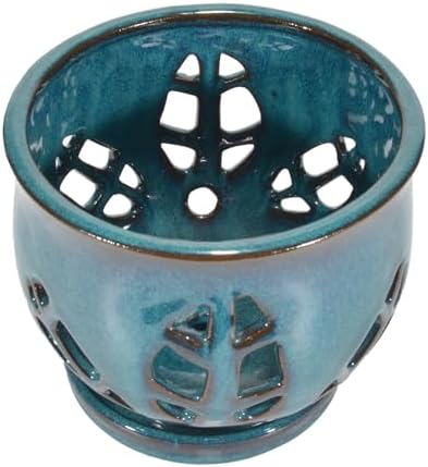 W&W Orchid Pot with Holes and Saucer for Repotting, Teal, 6.5"