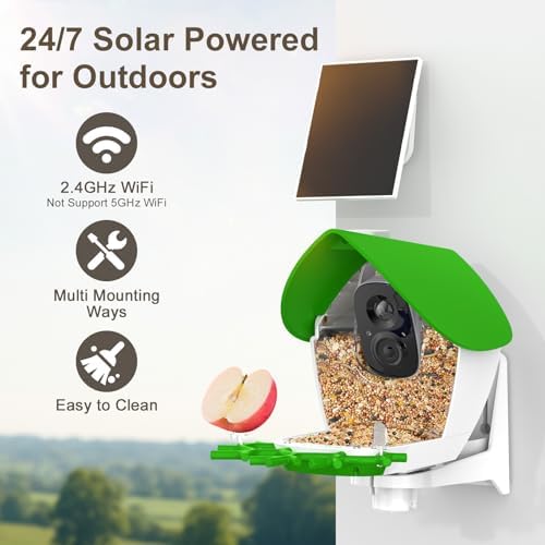 Smart Bird Feeder with Camera Solar Powered 2K HD Live Video with 32GB Card