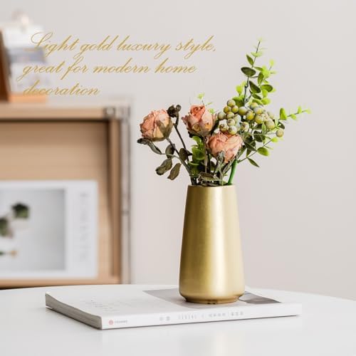Simple Boho Ceramic Flower Vase for Home Decor (Light Gold,Small)