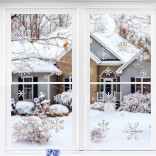 36 PCS Snowflake Window Strike Prevention Decals, Anti-Collision Window Stickers, Window Clings for Birds, Bird Decals to Prevent Birds from Hitting Windows, Glass Door Bird Safety Stickers