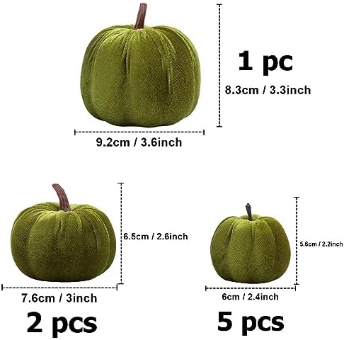 Woration 8pcs Assorted Size Fake Green Velvet Handmade Pumpkins Ornament