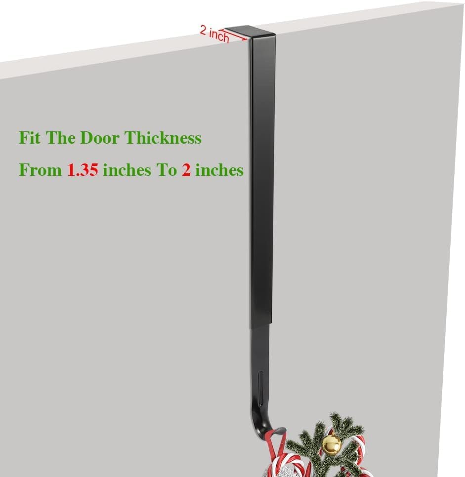 Linwnil 2 Pack Wreath Hanger Adjustable Length from 14 to 26 Inches Wreaths Holder Hook 20LB Heavy Duty for Front Door for Christmas Easter Halloween Decorations Wreath (Black 2pcs)