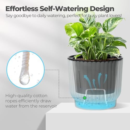 T4U Self Watering Pots for Indoor Plants, 4.5 Inch 6 Pack Planter White
