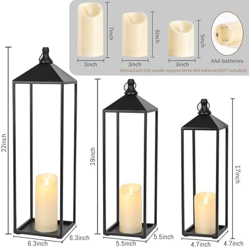 22'' 19'' 17'' Lanterns Decorative Outdoor Indoor, Set of 3 Floor Lanterns