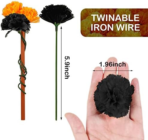 Waydress 20 Pcs Artificial Marigold Flowers Halloween,Black, Orange