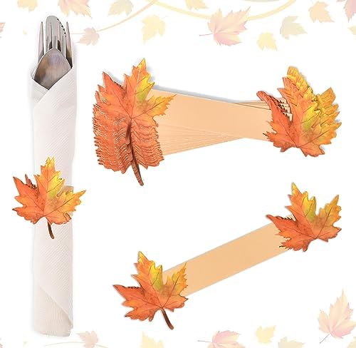 100 Thanksgiving Paper Napkin Rings Disposable Maple Leaf Holders