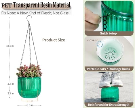 Melphoe 2 Pack Self Watering Hanging Planters Indoor Flower Pots, 6.5 Inch Outdoor Hanging Plant Pot Basket, Plant Hanger with 3Hooks Drainage Holes for Garden Home