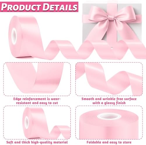 1 1/2 in 30 Yards Pink Satin Ribbon for Gift Wrapping Wedding Decor Crafts
