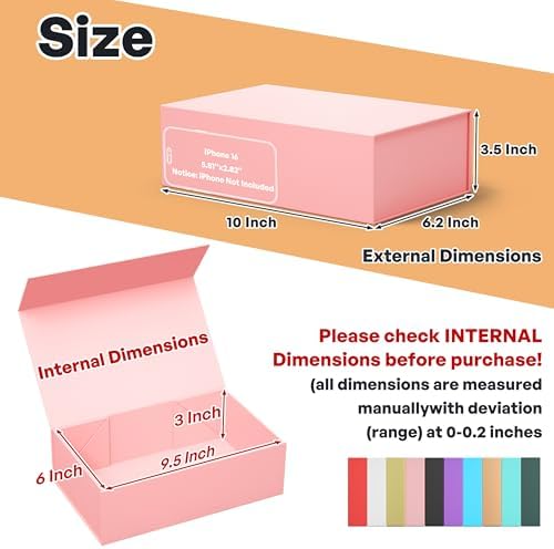 RYDDOY 5 Pack Pink Gift Box, 9.5x6x3'' Gift Boxes with Lids for Presents