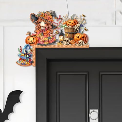 DIY Diamond Art Wooden Door Corner Decoration – Halloween Frame Sign Kit, Creative Wall Art Mosaic Frame Sign for Home Decor & Gifts