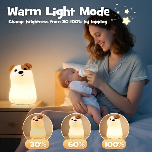 Cute Smile Puppy Night Light RGB Rechargeable for Nursery Bedroom