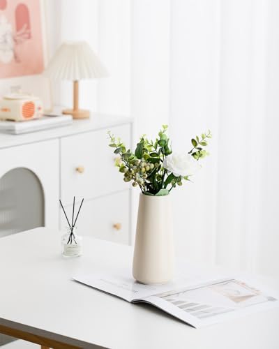 Simple Boho Ceramic Flower Vase for Home Decor (Beige,Big)