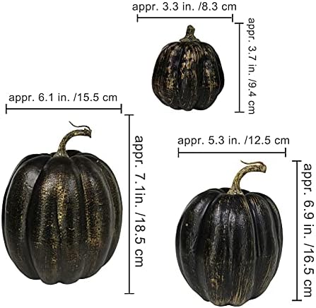 Winlyn 7 Pcs Assorted Artificial Gold Brush Black Pumpkins Rustic Decorative Halloween Faux Foam Pumpkins for Fall Halloween Thanksgiving Tabletop Centerpiece Mantel Kitchen Decor