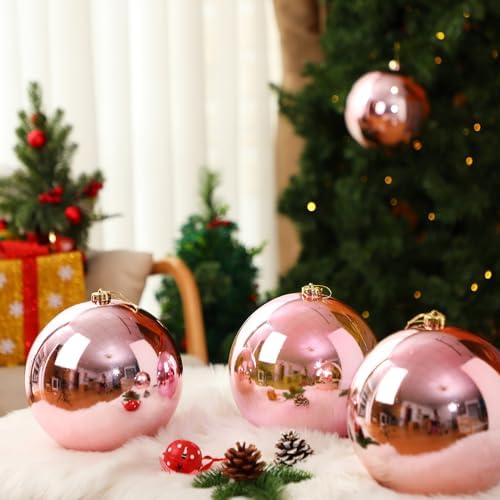 Zubebe 8" 4 Pcs Large Christmas Ornaments Ball, Shiny Rose Gold