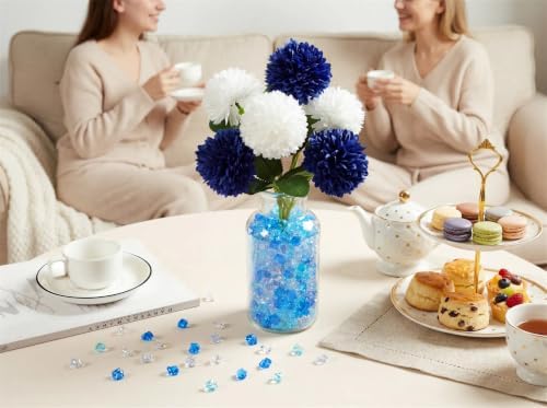 YATOJUZI 500PCS Acrylic Vase Filler Gradient Blue Decorations Bright Blue Fake Ice Cubes Crushed Rocks Plastic Diamonds Gems for DIY Party Centerpiece Table Scatter Display 0.5"