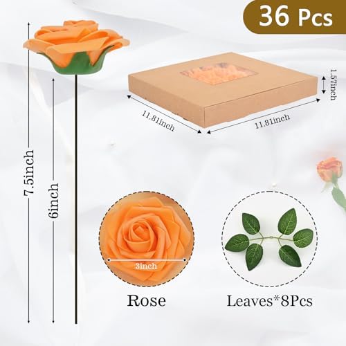BLEUM CADE 36Pcs Artificial Flowers Fake Foam Roses with Stems for Wedding