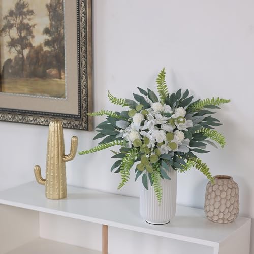 65 Pcs 8 Kinds Artificial Greenery Stems Box Set(Dusty Green & White)
