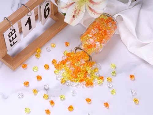YATOJUZI 500PCS Acrylic Vase Filler Gradient Orange Decorations Fake Ice Cubes Crushed Rocks Plastic Diamonds Gems for DIY Party Centerpiece Table Scatter Display 0.5"