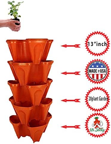 Mr. Stacky 18 inch Large Stackable Planters (Terra-Cotta) Out Door Garden. Vertical Planter. Made USA. Easy to Set up
