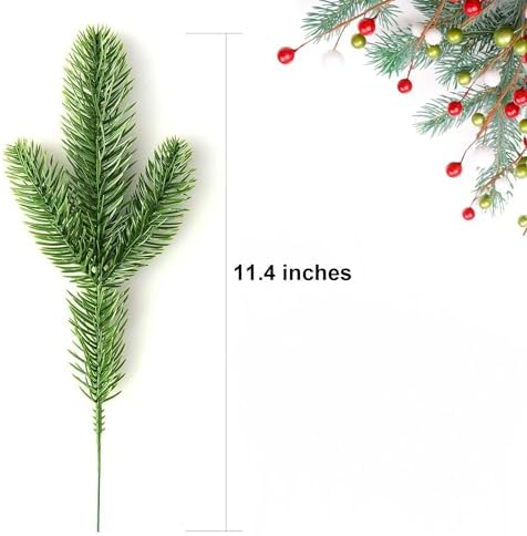 KLEWEE 60 Pcs Artificial Pine Branches, Christmas Tree Filler Branches, Realistic Faux Christmas Greenery Green Plants Pine Picks and Stems for Christmas Decorating Crafts Vase DIY Wreath Garland