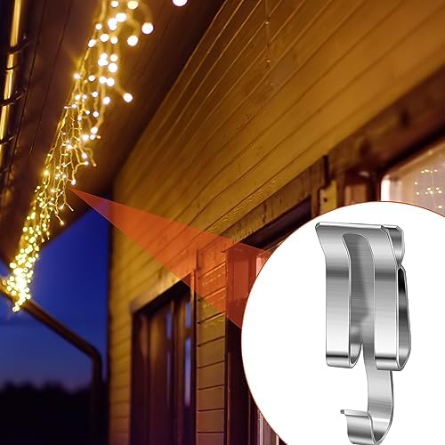 Zonon 100 Pcs Christmas Light Clips Metal Gutter Hooks for Outdoor Xmas Hangers for Shingles Roof Seasonal Lighting Gutter Clips Hanging Festival Xmas Outside Decoration