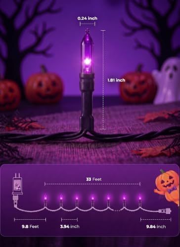 Orange Purple Outdoor Halloween Lights, 39Feet 100LED Christmas Mini Lights