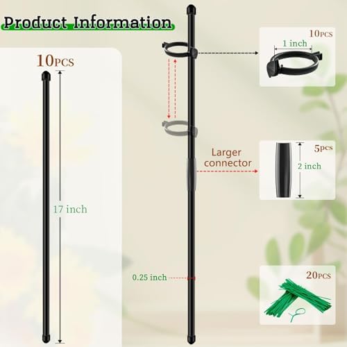 Plant Stakes 17 inch SupKing Support Stick Orchid Stakes with Clips 10Pcs Garden Plant Poles Extended to 3/4/5ft for Indoor Outdoor Potted Tomato Rose Amaryllis Vegetables Monstera-Brown