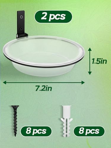 Windproof Bird Feeders Tray - 2pcs Tree Mounted Wild Bird Bath for Outdoors Place Food Water, Installed on Wall Wooden Deck Fence with Heavy Duty Iron Ring, 7.2'' Dia. (Clear)