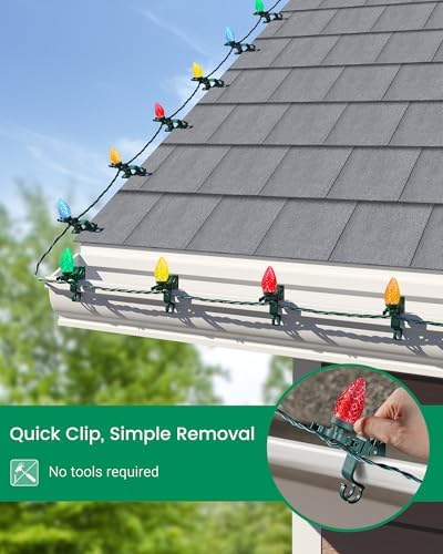 SURAIELEC 100 Pack Gutter Light Clips, C7 C9 Christmas Clips Outdoor, Green