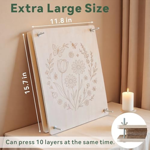 TTUGTTUG Large Flower Press Kit, 15.7" x 11.8" Wooden Pressed Flowers