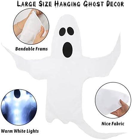 CCINEE Peek A Boo Hanging Ghost with White Lights 50" X 53" Prelit Large Spooky Outdoor Tree Wrap Ghost Decoration for Halloween Party Lawn Patio Haunted House Props Supply