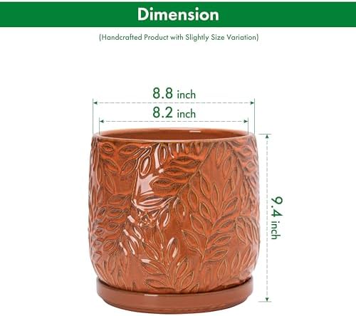 D'vine Dev Embossed Leaves Ceramic Planter, 8 in, Pumpkin, 27-A-Q-J