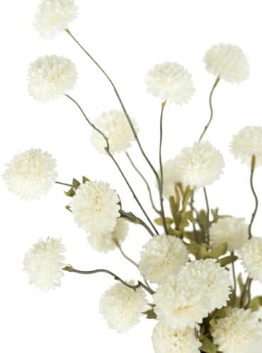 DuHouse 6pcs Faux Silk Pompon Mum Small Chrysanthemum Ball White